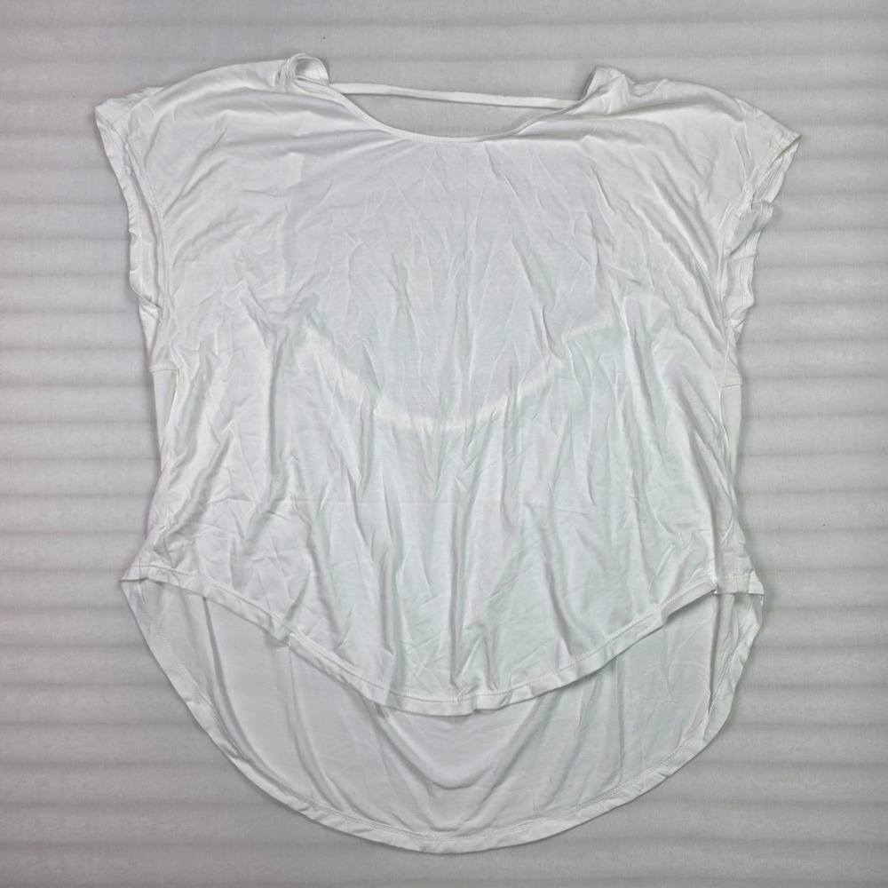 Halara White Open Back Short Sleeve High Low Hem Top Women Medium